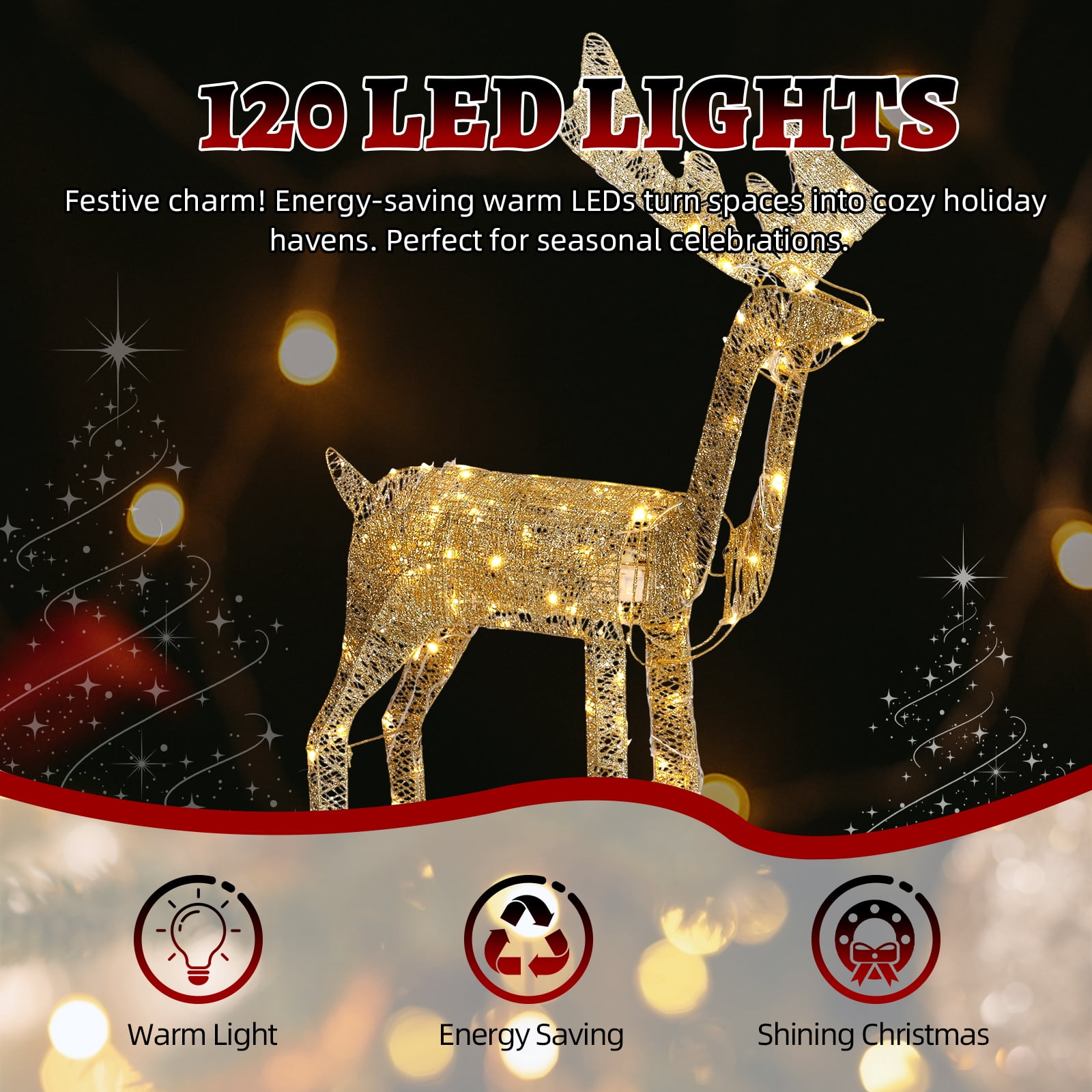 Astoutdoor Motorized Reindeer Christmas Decoration with Shaking Head, 120 Warm White LED Lights, Indoor Outdoor Holiday Display, White