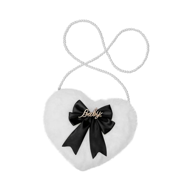 Adorable bolso de noche de felpa con forma de corazón para mujer, bolso informal para mujer, cómodo para viajes diarios, trabajo, cálido y ligero, , Lazo negro Fernando Monedero de hombro