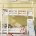 thumbnail image 2 of JERFIT Twin Over Queen House Bunk Bed with Climbing Ladder & Nets, Play Structure, White, Solid Wood & MDF Frame for Space Saving, 2 of 10