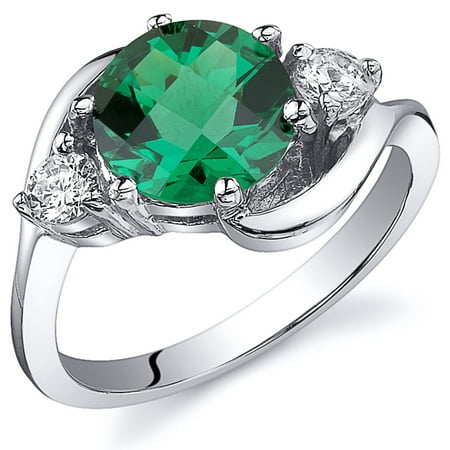 Peora 1.75 Ct Created Emerald Engagement Ring in Rhodium-Plated Sterling Silver