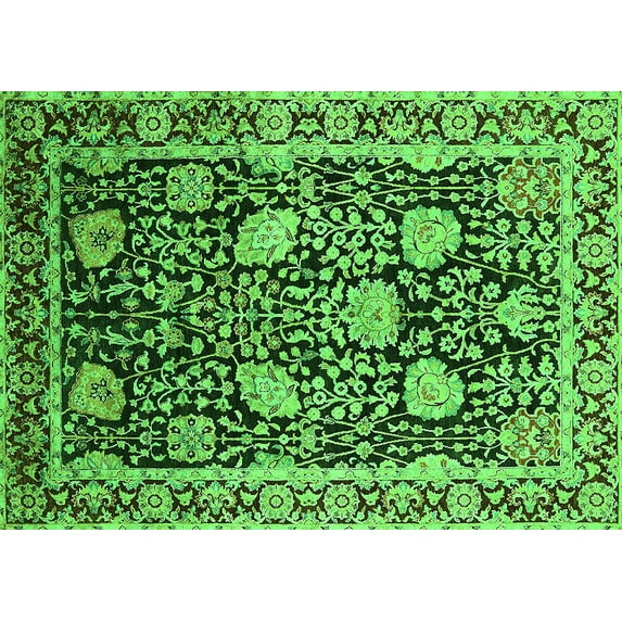 Ahgly Company Indoor Rectangle Oriental Green Industrial Area Rugs, 7' x 9'