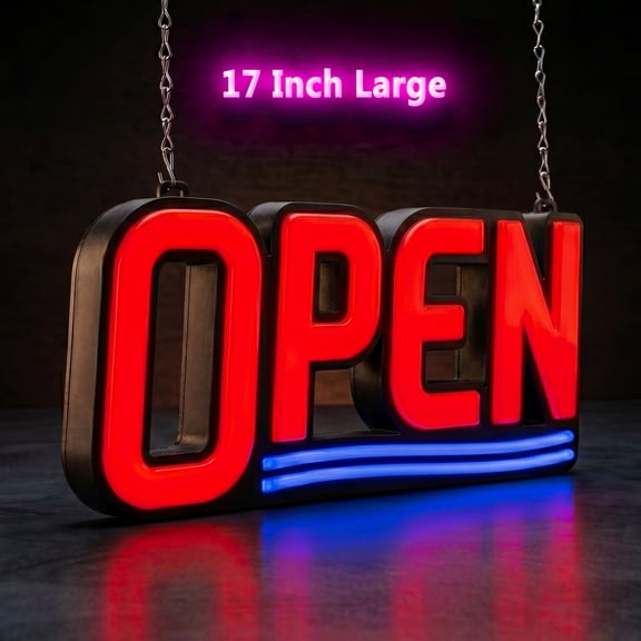 Ultra Bright LED Neon Light Business Open Sign Display for Restaurant Store Shop ( 17" x 8" Rectangle Red & Blue )