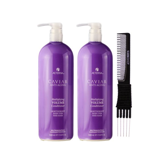 ALTERNA Caviar Multiplying Volume Conditioner (33.8 oz) with SLEEKSHOP Teasing Comb Pack of 2