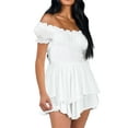 thumbnail image 2 of Women Puff Sleeve Off Shoulder Ruffle Dress Romper Lantern Sleeve Flowy Layered Jumpsuit Shorts Playsuits, 2 of 5