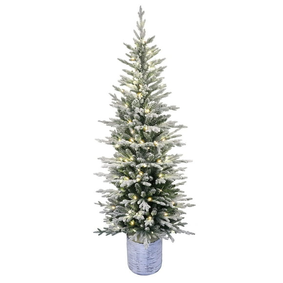 Árbol de Navidad Puleo International, abeto ártico flocado preiluminado de 7.5 pies