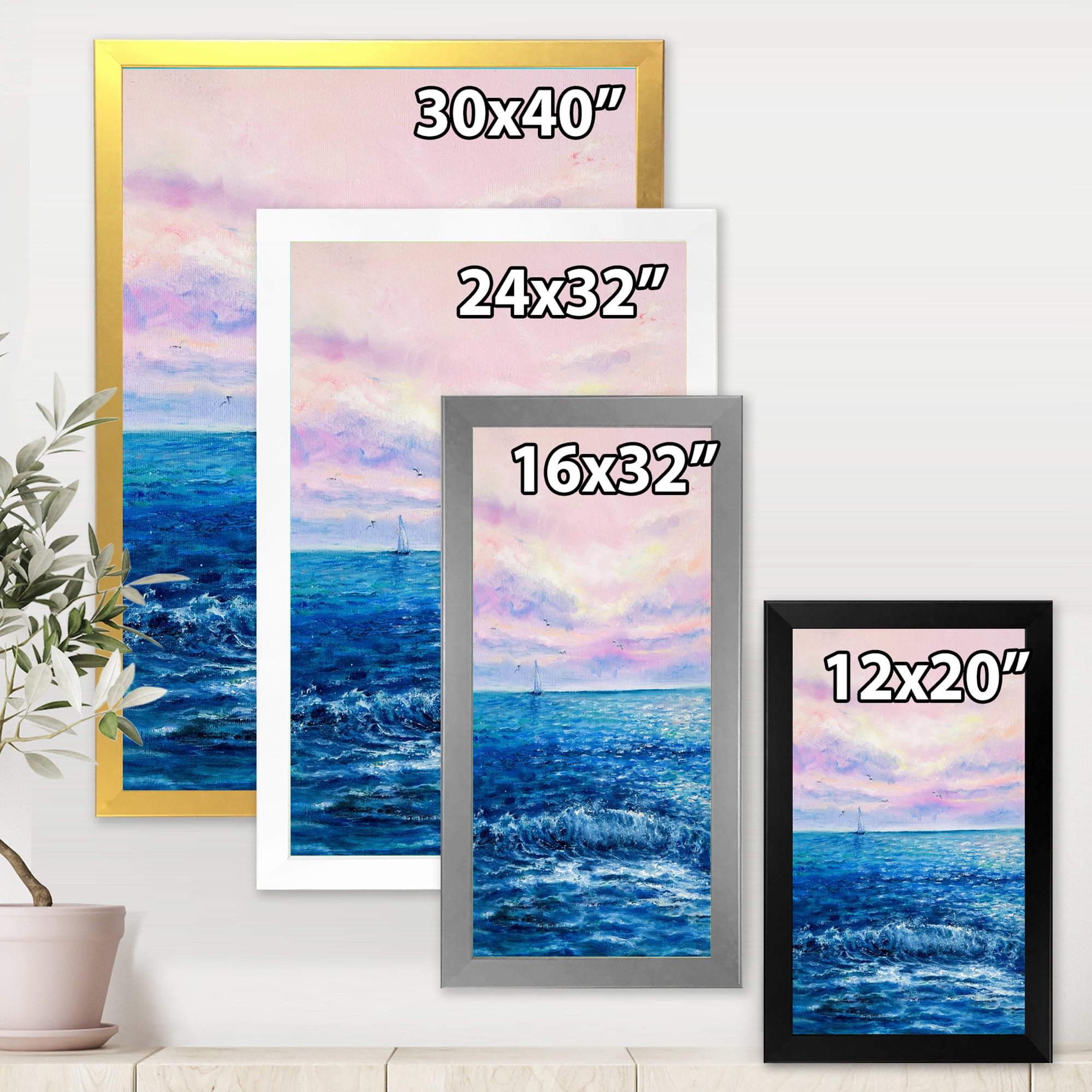 Designart 'Sunrise Glow On The Ocean Waves II' Nautical & Coastal Framed Art Print