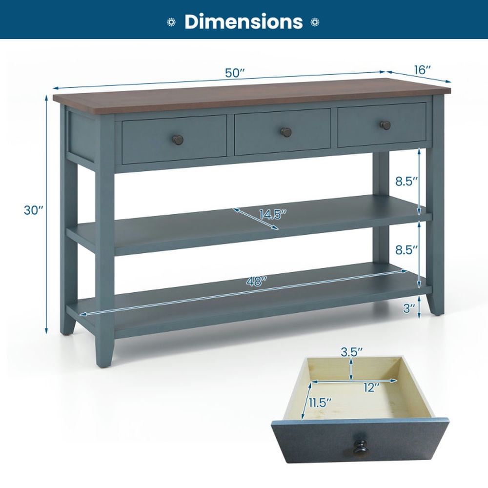 Kadyn Skinny Hallway Table, Console Table, 50 Inch Entryway Table Narrow Long Sofa Table with Drawers and Shelves-Dark Blue