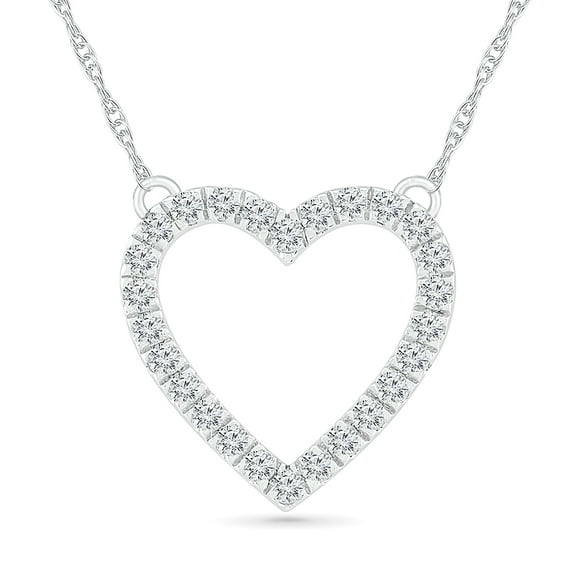 DGOLD 10kt White Gold Round White Diamond Delicate Heart Necklace for women (1/5 cttw)