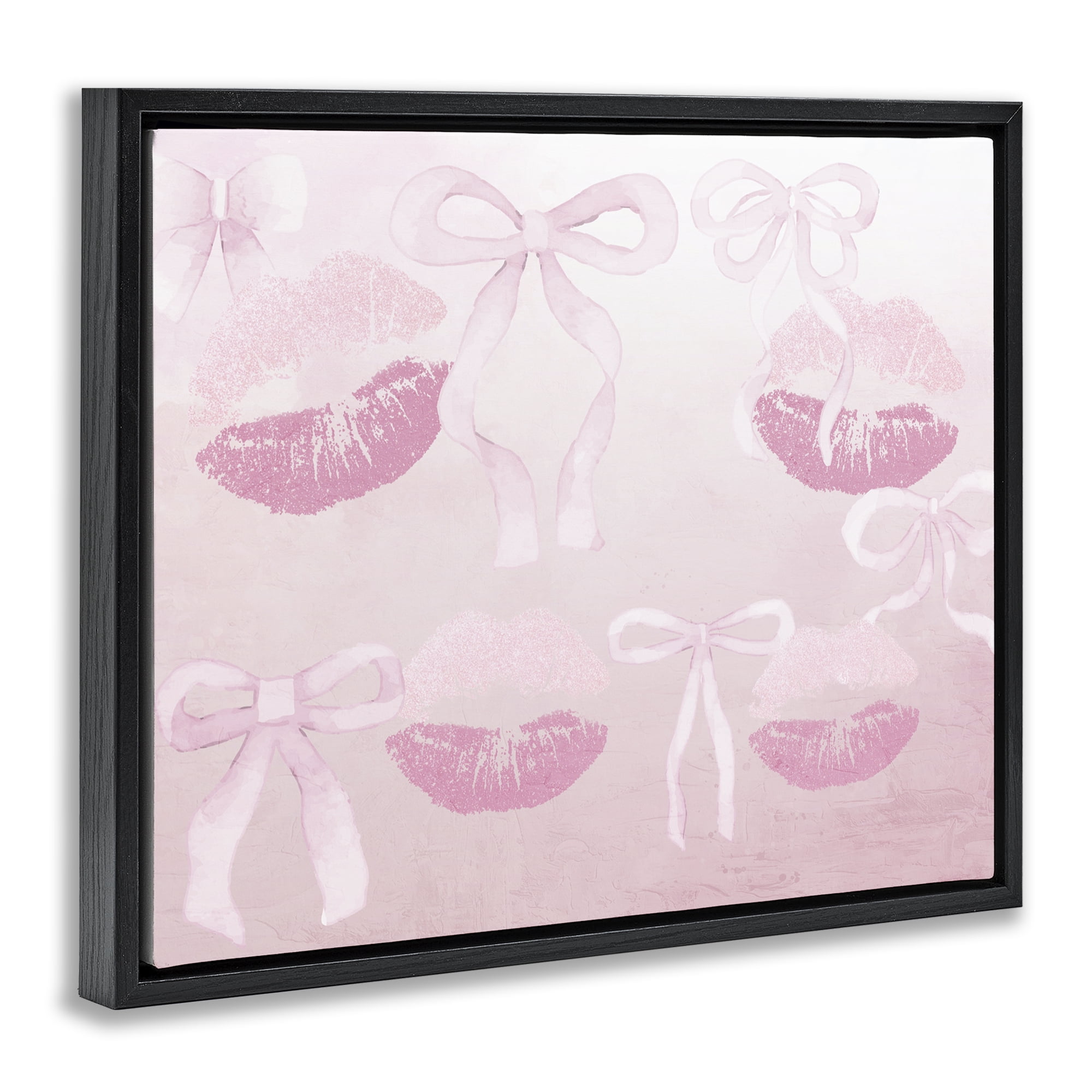 Dreamy Bows & Lips Black Framed Floater Canvas Wall Art, design by Kim Allen