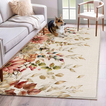 Kitchen Mats for Floor 3x5 Ft Autumn Eucalyptus Non Slip Area Rugs for Kitchen Bedroom Entryway Vintage Floral Leaves Rustic Plants Washable Carpet Runner Rug Floor Mats for Bedroom Home Decor