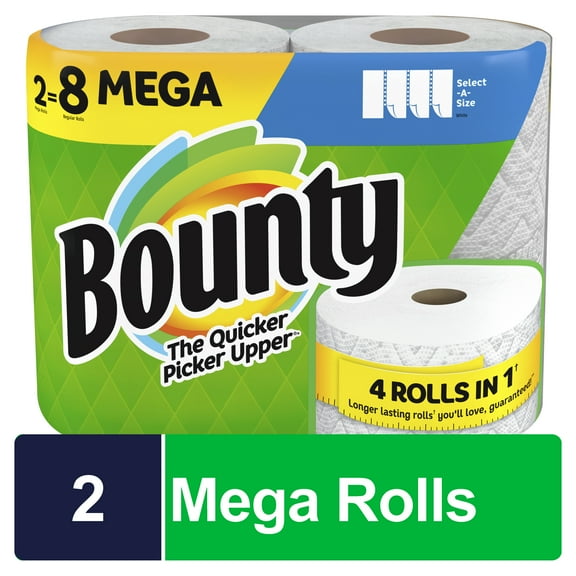 Bounty Select-A-Size Paper Towels, 2 Mega Rolls, White, 180 Sheets per Roll