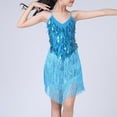 thumbnail image 2 of Gpaecead Kid's Sequin Camisole Dress Girls Stretchy Dance Dress Practice Outfit Tassel Dress Performance Outfit Sky Blue, 2 of 4