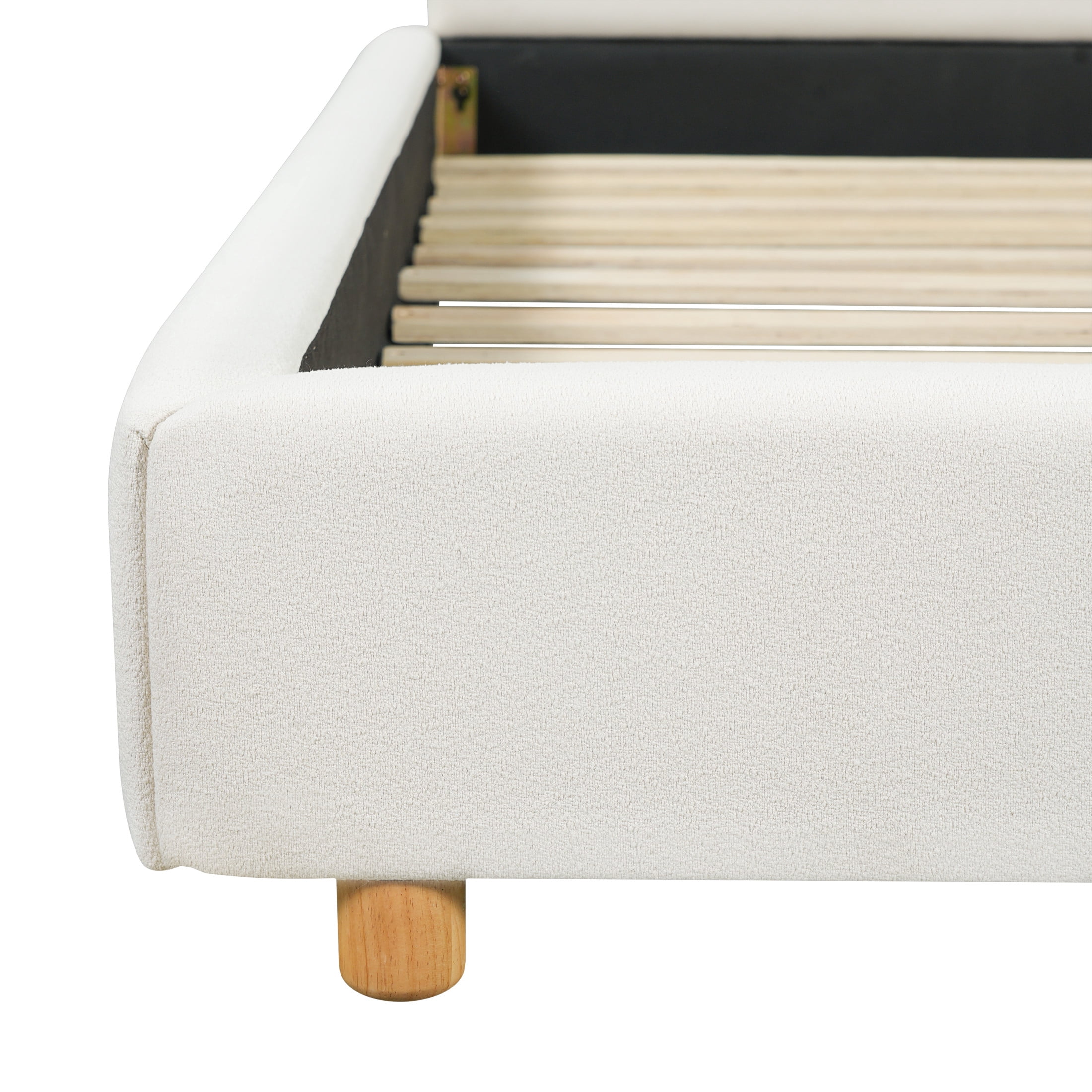 Christopher Knight Home Minimalist Queen Boucle Upholstered Platform Bed Frame with Headboard, White