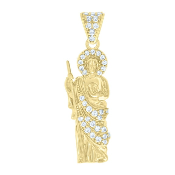 10kt Real Yellow Gold Mens Cubic-Zirconia Saint Jude Religious Charm Pendant