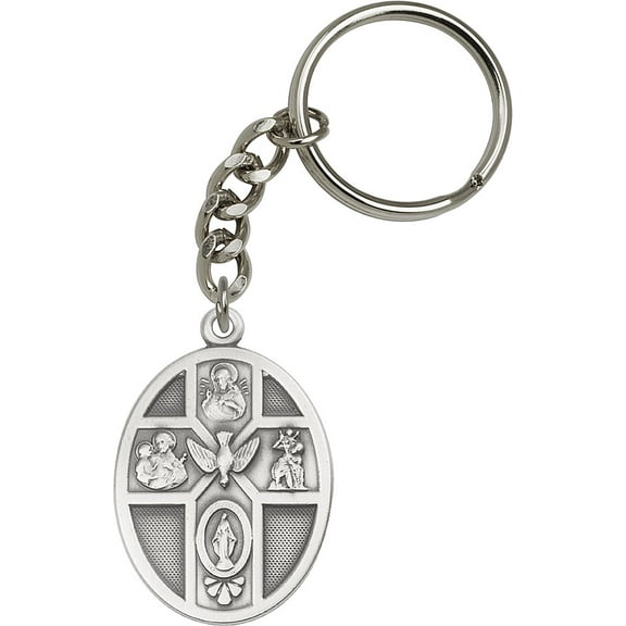 Antique Silver-Plated 5-Way / Holy Spirit Keychain 1 3/4 x 1 1/8 inches