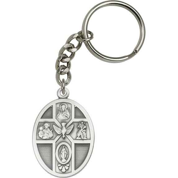 Antique Silver-Plated 5-Way / Holy Spirit Keychain 1 3/4 x 1 1/8 inches