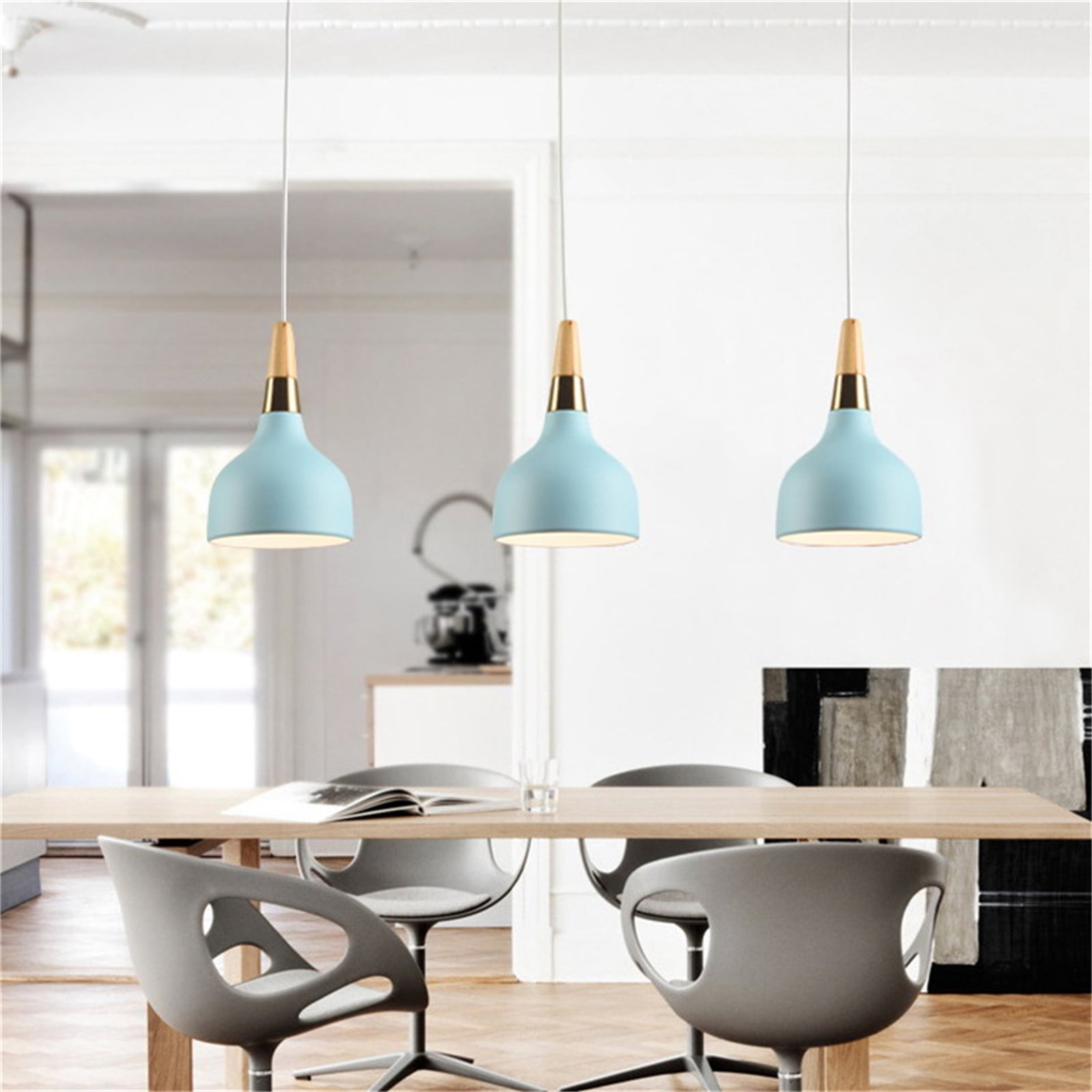 JLOWCO Plug in Pendant Light Modern Hanging Lights with Plug in Cord Bedroom Farmhouse Light Fixtures Kitchen Vintage Ceiling Light Fixtures Blue (LED Bulb Include)
