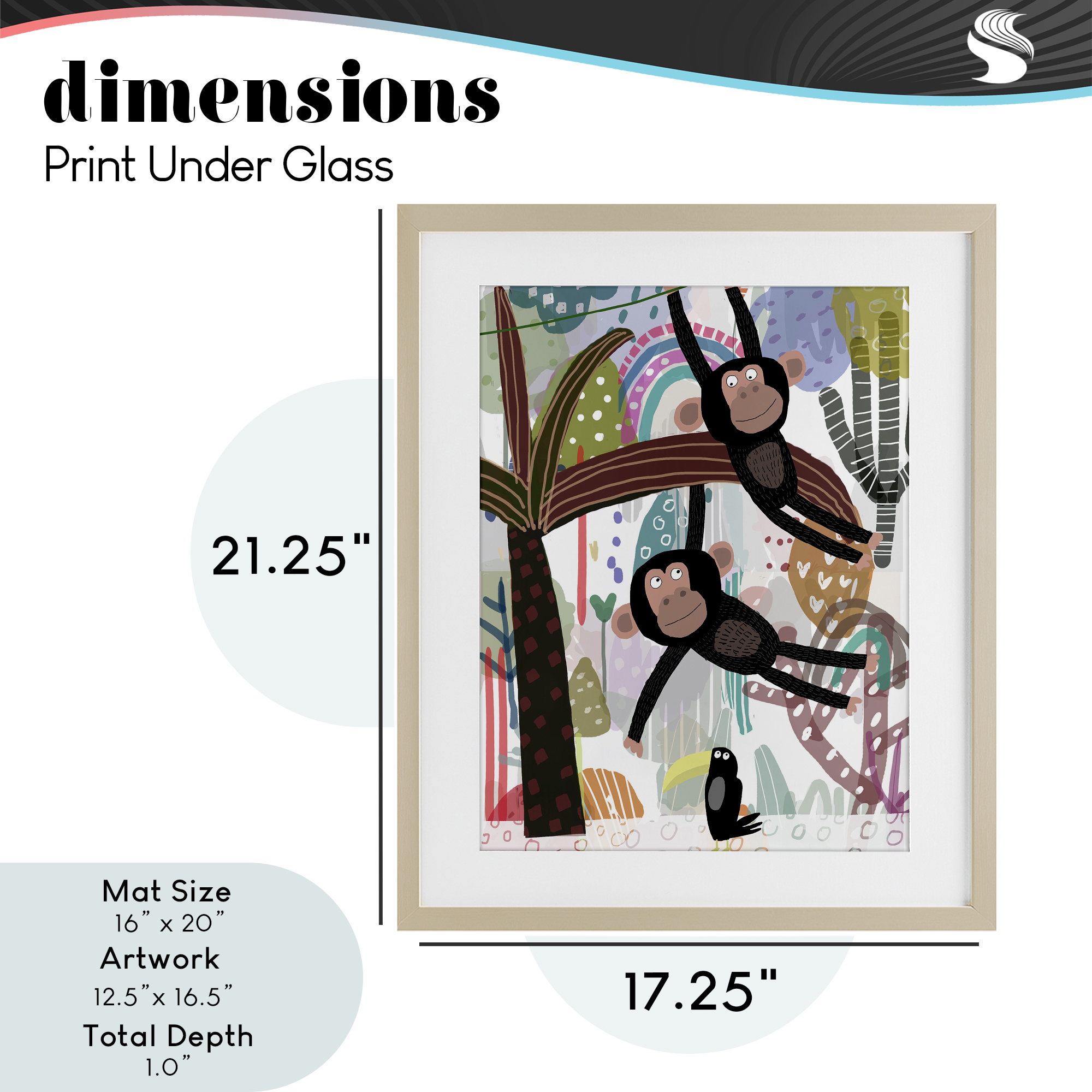 Exotic Monkey & Toucan Birch Framed Print Under Glass, design by Carla Daly