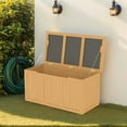 thumbnail image 2 of SUREGO Outdoor Deck Box, 67 Gallon Wood Storage Bench with Seat & Table Top, Patio Furniture Cushion Organizer for Pool Toys & Garden Tools, Solid Fir Wood, Light Brown, 2 of 8