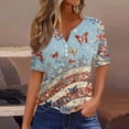 thumbnail image 2 of Women's 250th Anniversary USA Shirt Patriotic Flag Print V-Neck Button Short Sleeve T-Shirts, 2 of 7