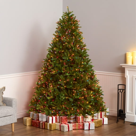 National Tree Company 7.5 ft Pre-Lit Jersey Fraser Fir Full Artificial Christmas Tree, 1,250 Multicolor Lights, 3,144 Tips, Includes Stand, Green