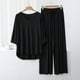 thumbnail image 2 of Conjunto de pijama de manga 3/4 para mujer: top con cuello en V y pantalones con cintura elástica, tejido de poliéster, ropa informal para estar por casa - Tallas L/XL, 2 of 3
