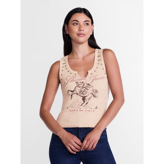 Shania Twain Women's Studded Graphic Tank Top, Sizes XXS-4X