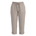 thumbnail image 5 of qelini Linen Cropped Pants for Women Plus size with Pocket Drawstring Elastic Waist Capri Pants Solid Color Workout Pants, 5 of 6