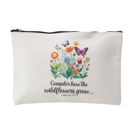 Unique Bargains 1 Pc Durable Flower Butterfly Pattern Makeup Bag White Canvas