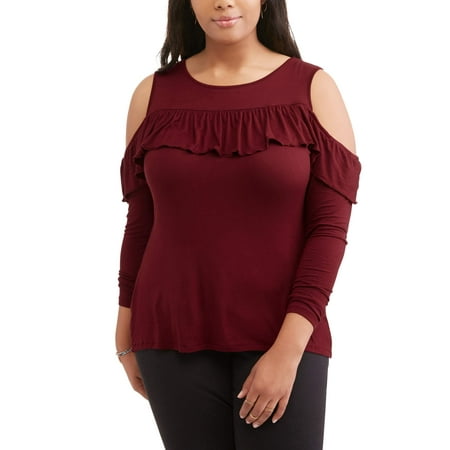 Junior Plus Cold Shoulder Ruffle Top