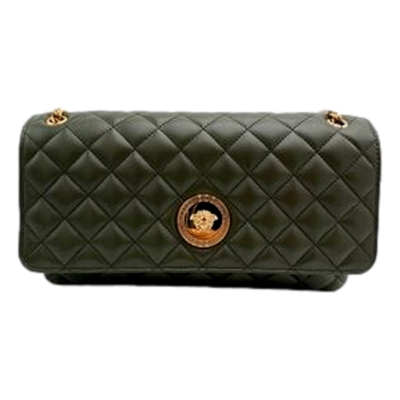New Versace La Medusa Quilted Lambskin Leather Chain Crossbody Bag Olive Green