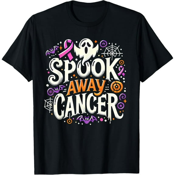 Spook Away Cancer Ghost Vintage October Halloween Breast Cancer Awareness T-shirt