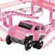 thumbnail image 2 of Juguete de pista de tren eléctrico, mano de obra exquisita, seguro, educativo, pista de coche de carreras, juguetes con árbol de coco para niños, color rosa, 2 of 5