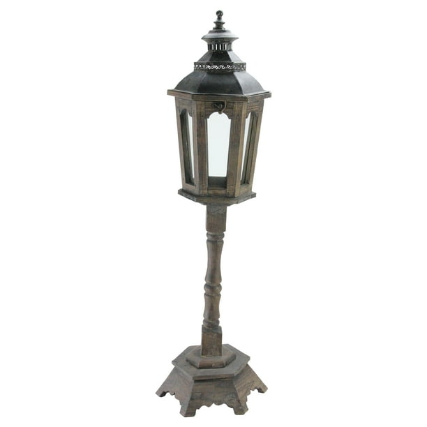 Raz 29.5" Lampe en Bois de Style Pagode Marron Pilier Bougie Lanterne