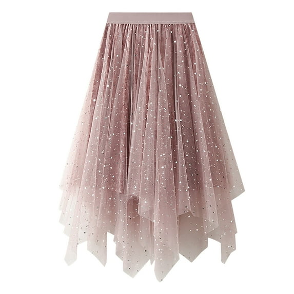 Vedolay Midi Skirt Women Summer Boho Elastic High Waist Pleated A Line Tiered Maxi Skirt,Pink One Size
