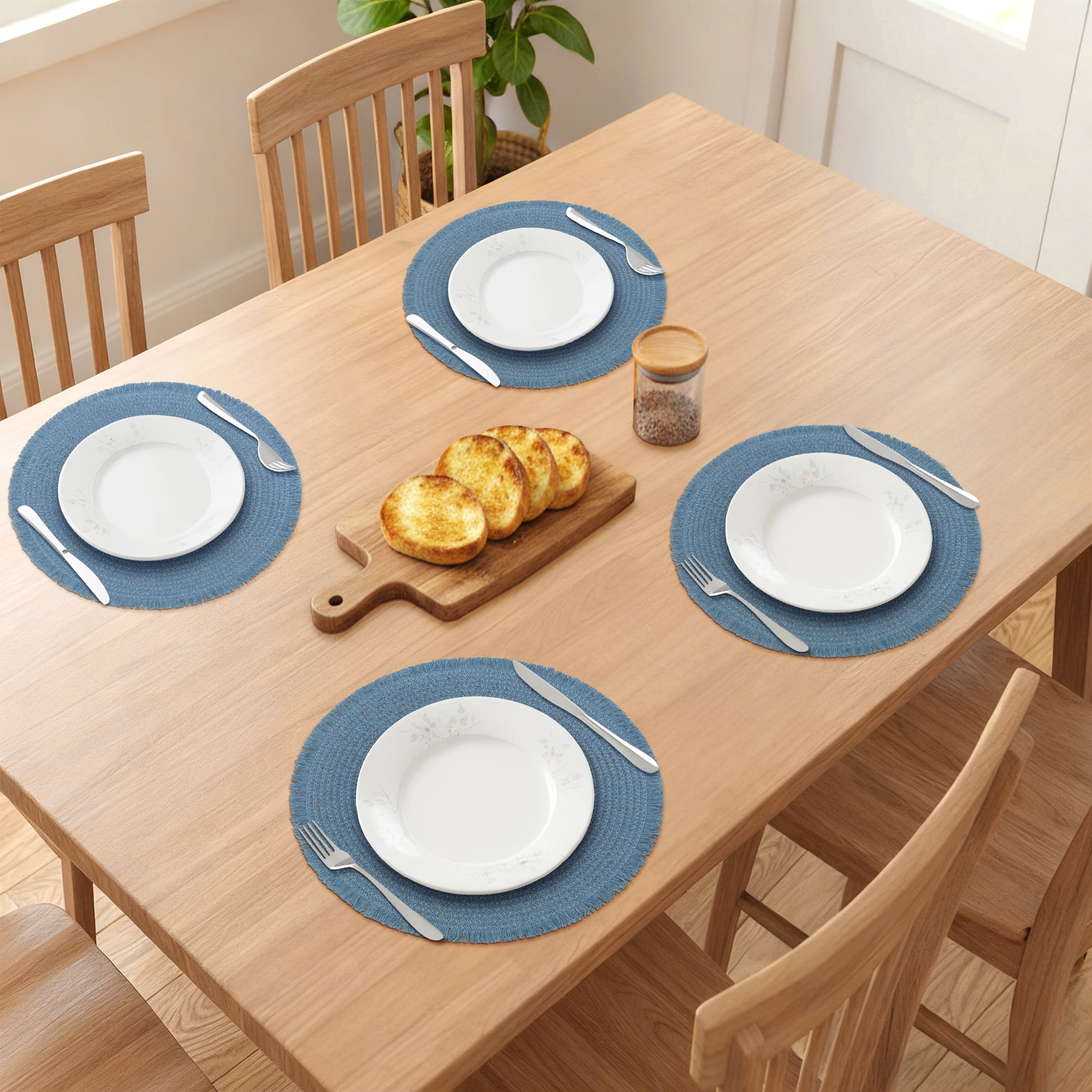 Unique Bargains Set of 6 Woven Placemats for Kitchen Use Blue 15x15inch