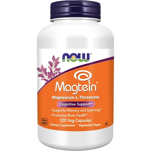 NOW Foods Supplements Magtein, Magnesium L-Threonate, Cognitive Support*, 120 Veg Capsules