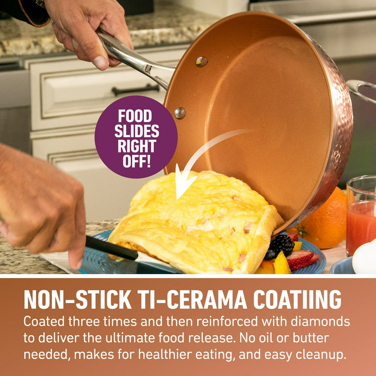 Gotham Steel Hammered 14 inch Cream Ceramic Nonstick XL Frying Pan with Lid, Beig/Green, 14