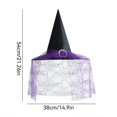 thumbnail image 4 of Witch Hat Tree Topper 21in Halloween Black Wizard Hat with Spiderweb Lace Veil and Rhinestone Buckle Gothic Christmas Tree Crown Ornament, 4 of 5