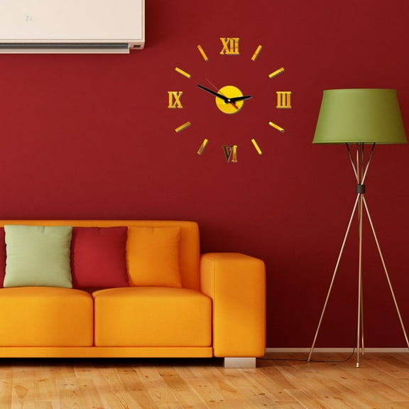 Office Decor Large 3D DIY Frameless Wall Clock with Big Roman Numerals, Giant Mirror Wall Clock for Living Room Bedroom Home Decoration