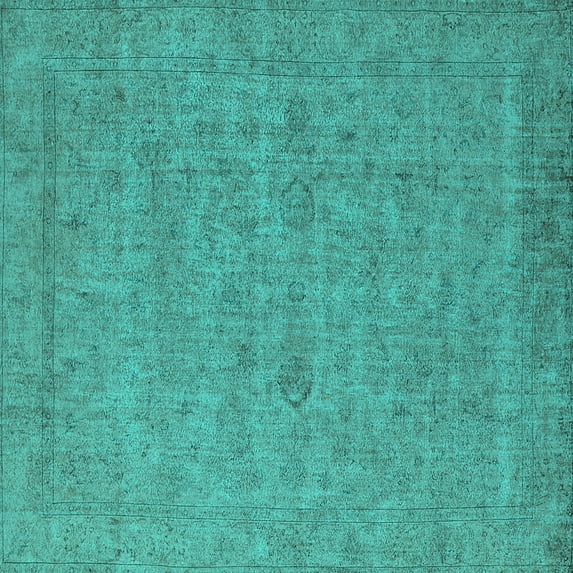 Ahgly Company Machine Washable Indoor Square Oriental Turquoise Blue Industrial Area Rugs, 7' Square