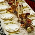 thumbnail image 2 of HIGH END 100 PC Scalloped Ivory and Gold Plates for Thanksgiving Dinner | Fall Plates and Friendsgiving Plates | Thanksgiving Plastic Plates | 50 Dinner Plates and 50 Dessert Plates (Gold), 2 of 6