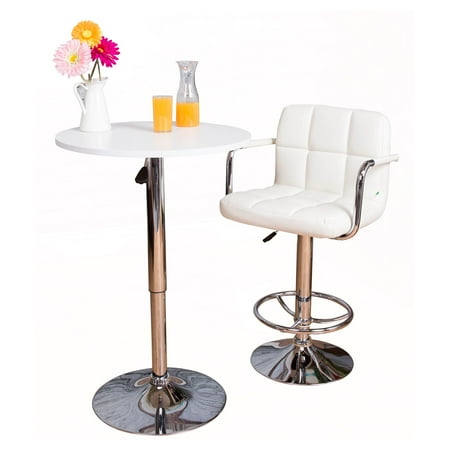 Vogue Furniture Direct Adjustable Height Swivel Barstools with Armrest and Footrest, White VF1581011