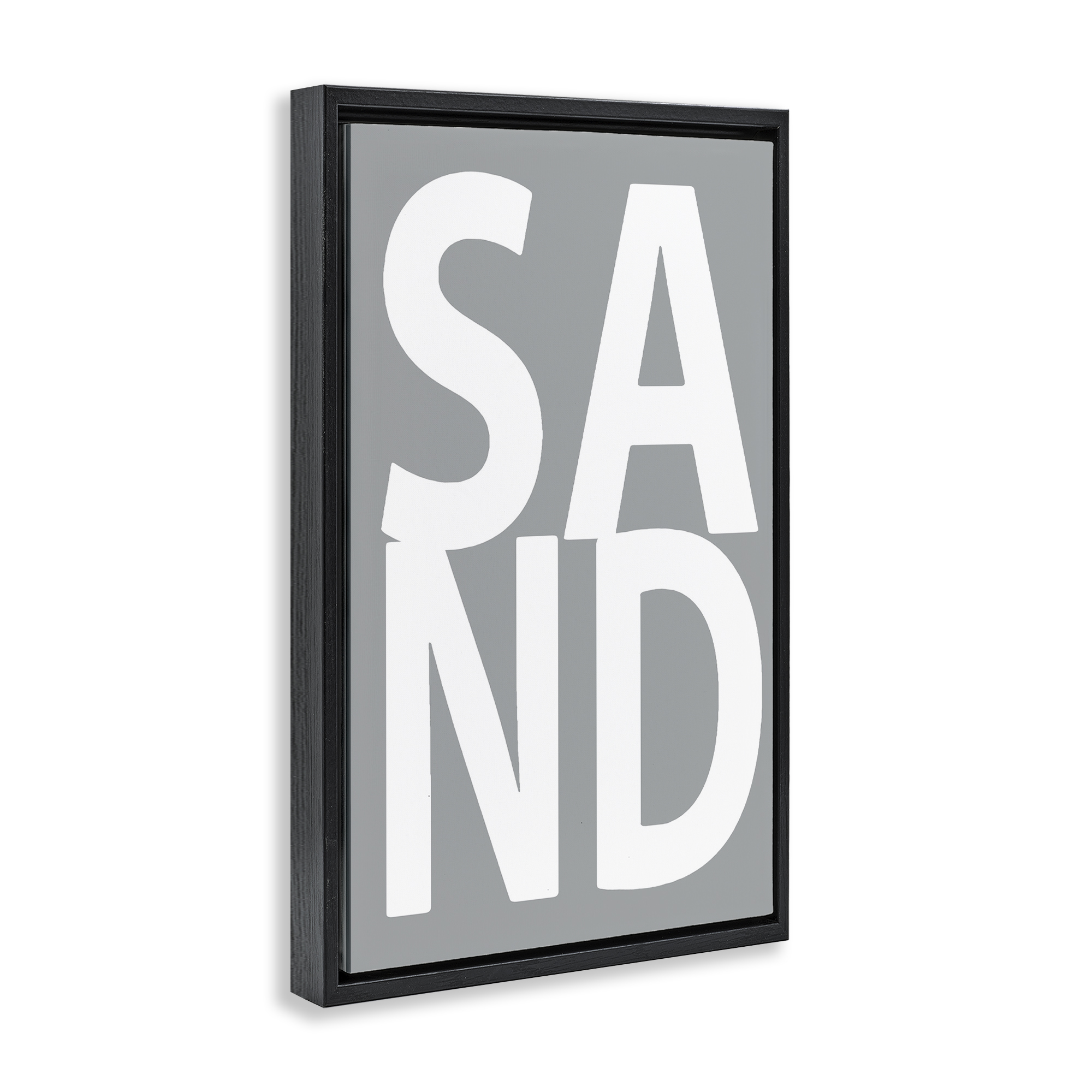 Stupell Industries Sand Word on Grey Typography Painting Black Floater Framed Art Print Wall Art, 21 x 31