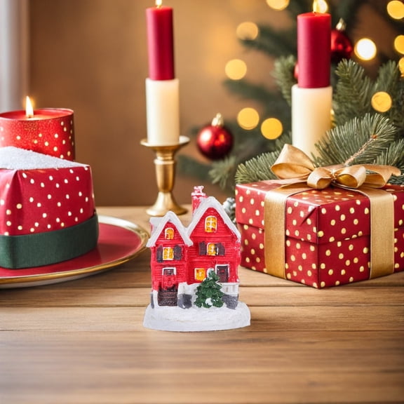 Milisten Red Mini Christmas Snow House Figurine Resin Holiday Decoration for Cozy Home Decor 3.5 x 3.5 x 5 inches