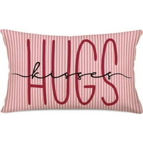 Happy Valentine’s Day Pink Stripes Throw Pillow Cases Hugs es Love Saying Pillow Covers 12x20 Inch Holiday Wedding Anniversary Home Decor Cushion Cover for Sofa Couch