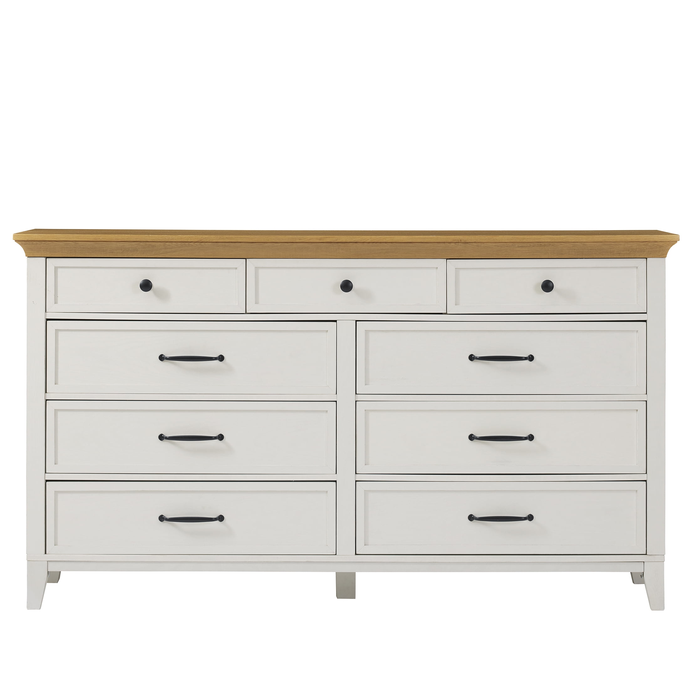 Better Homes & Gardens Canton 9 Drawer Dresser, Textured White and Light Honey