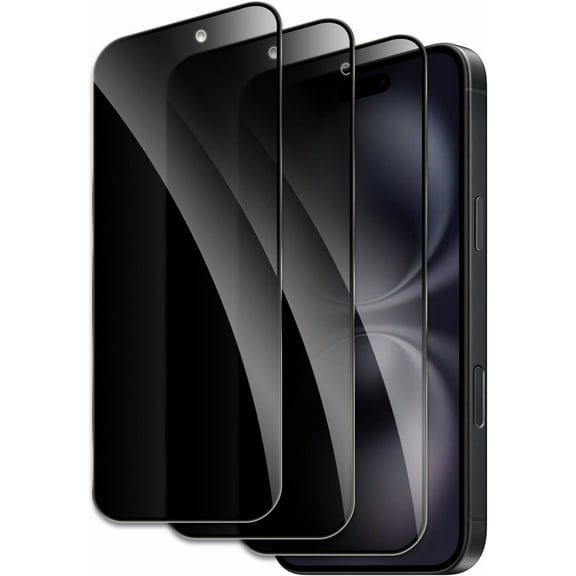 Privacy Screen Protector for iPhone 17, Shatterproof Tempered Glass Accessories, Anti Spy Tempered Glass Film, Case Friendly Ultra Resistant 9H Hardness Anti-Glare HD Black -3 Pack
