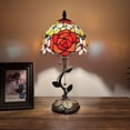 thumbnail image 4 of Tiffany Table Lamp Red Orange Stained Glass Rose Flowers LED Bulb Included for Living Room Bedroom Bedside 8"W*8"D*16"H, 4 of 5