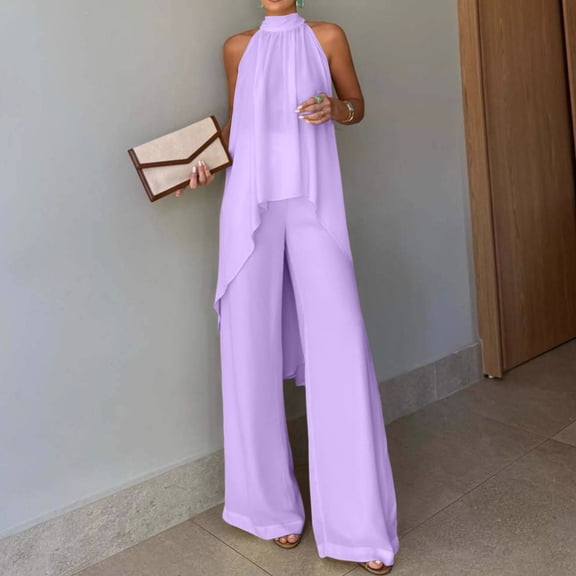 Women's 2 Piece Sets Asymmetric Sleeveless Crew Neck Tops and Wide Leg Palazzo Pants Beach Vacation Outfits, 2XL